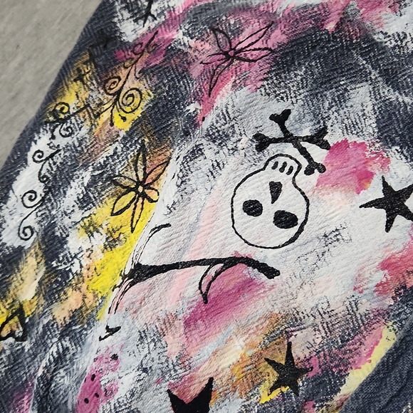 RARE!! Y2K Early 2000's Hand-Painted High Rise Baggy Wide Leg Pants - Picture 7 of 9